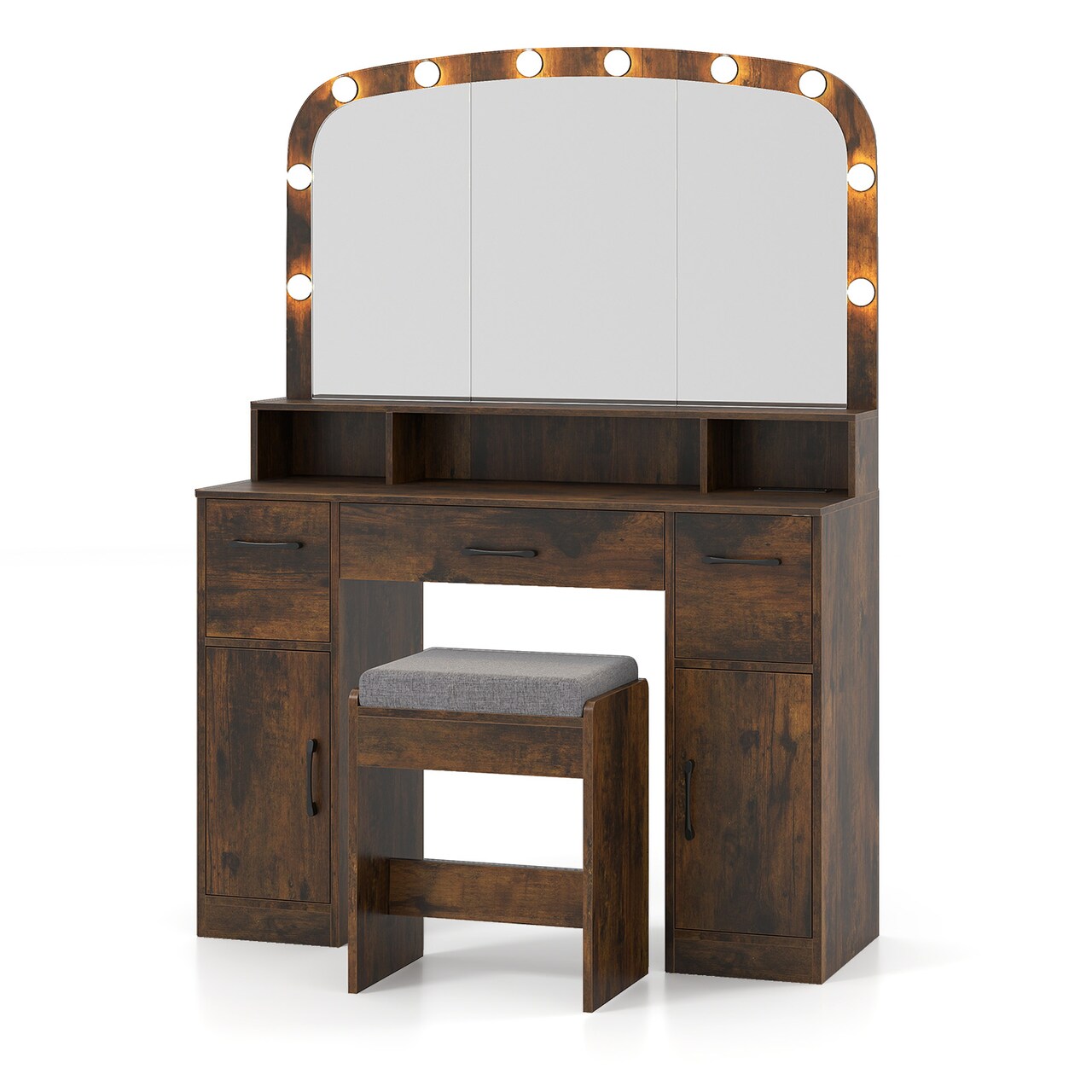 Vanity Table Set LED Mirror Makeup Desk With Stool Charging Station